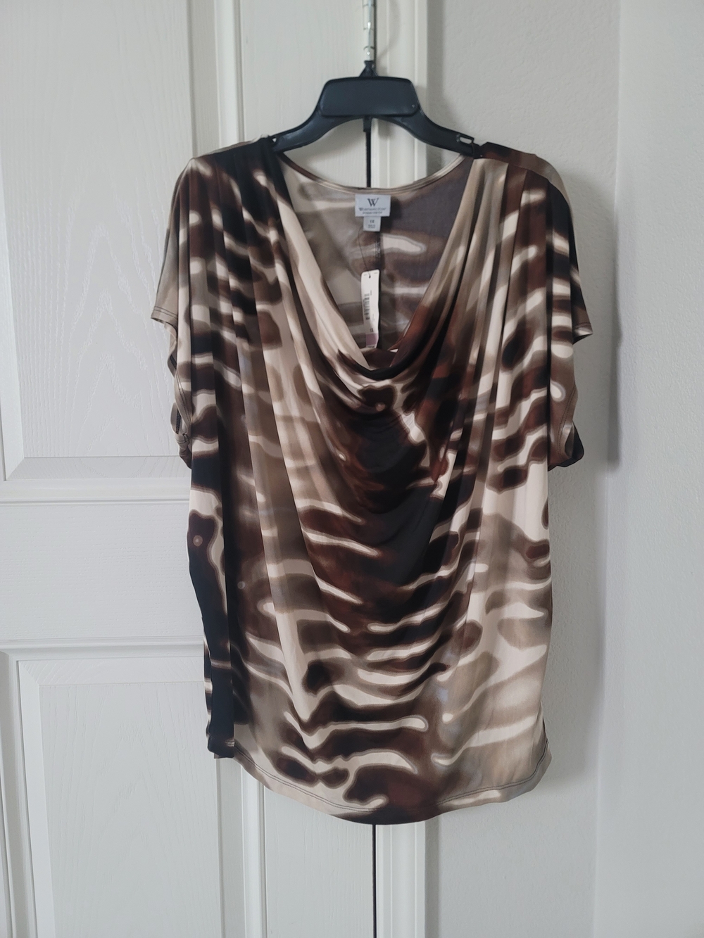 Worthington Brown & Cream Draped Cowl Neck Women's Top